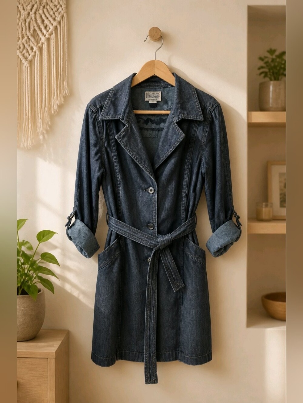 CONVERSE Dark Wash Denim Trench Coat / Dress with Belt XL